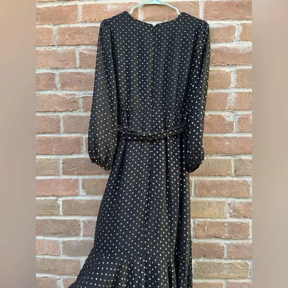 J.Crew Black and Gold Polka Dots Midi Dress - Picture 6 of 9